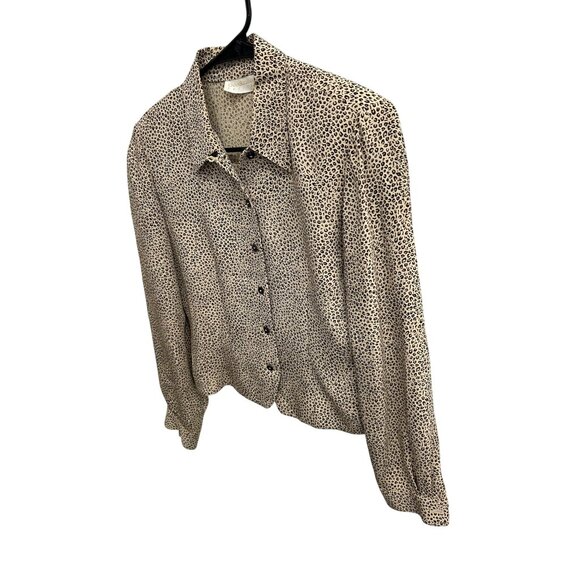 Dana Buchman Petites Leopard Print Silk Button Up Long Sleeve Blouse Size 4 - Picture 3 of 10